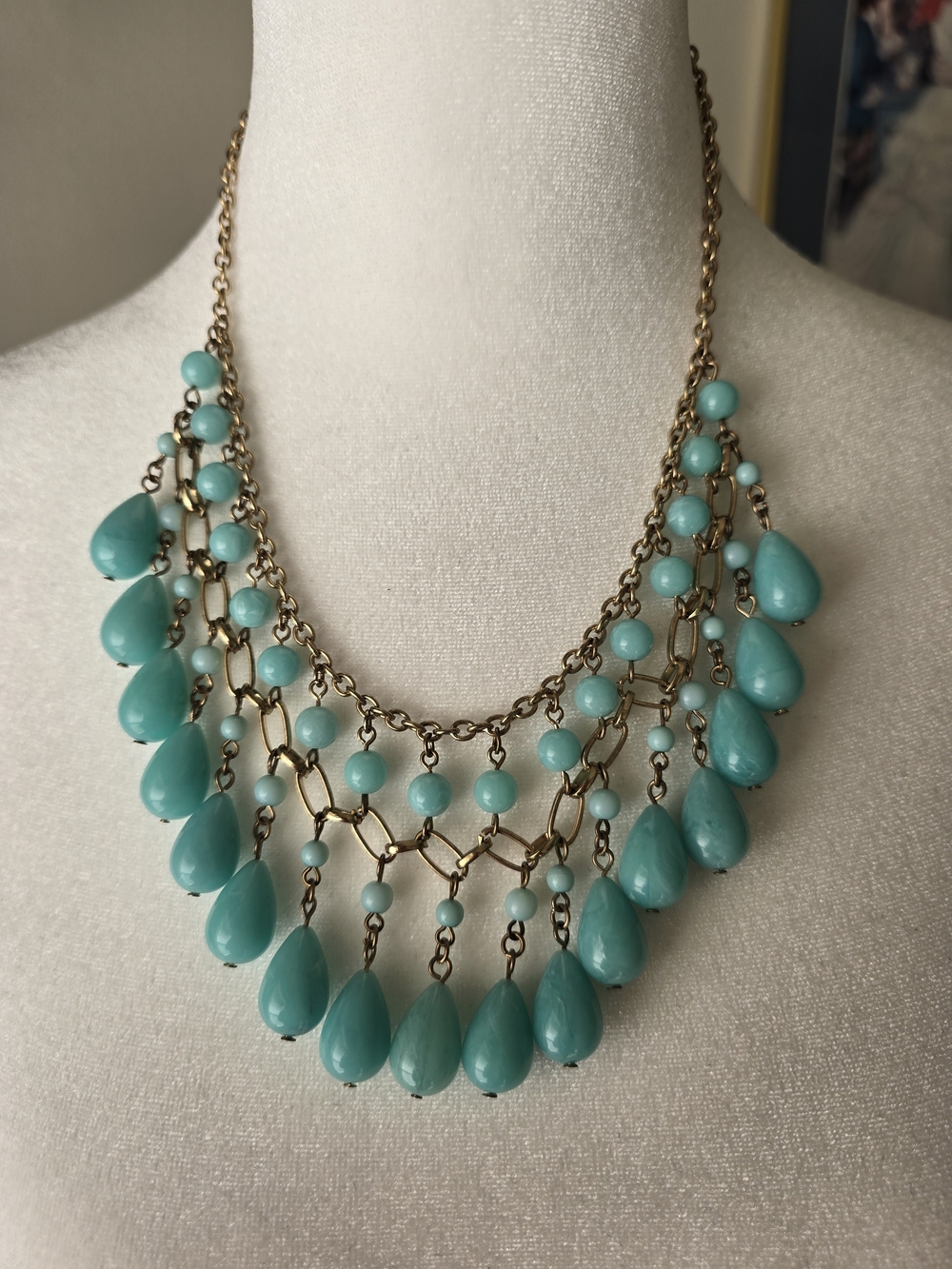 Vintage Turquoise Teardrop Multi-Strand Statement Necklace - Unbranded